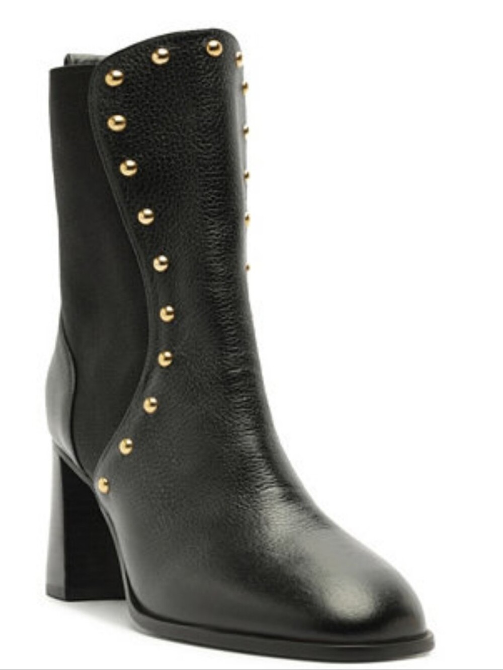 Arezzo Rony Black Leather Studded Mid-Calf Block Heel Boots Size 8.5